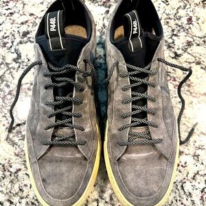 P448 Lace Up Sneakers, Gray Suede, Size 48, good preowned condition